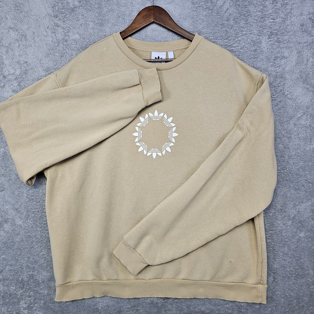Adidas Pinwheel Crew Mens XL Beige Circle Trefoil Graphic Sweatshirt Pullover - Picture 4 of 8